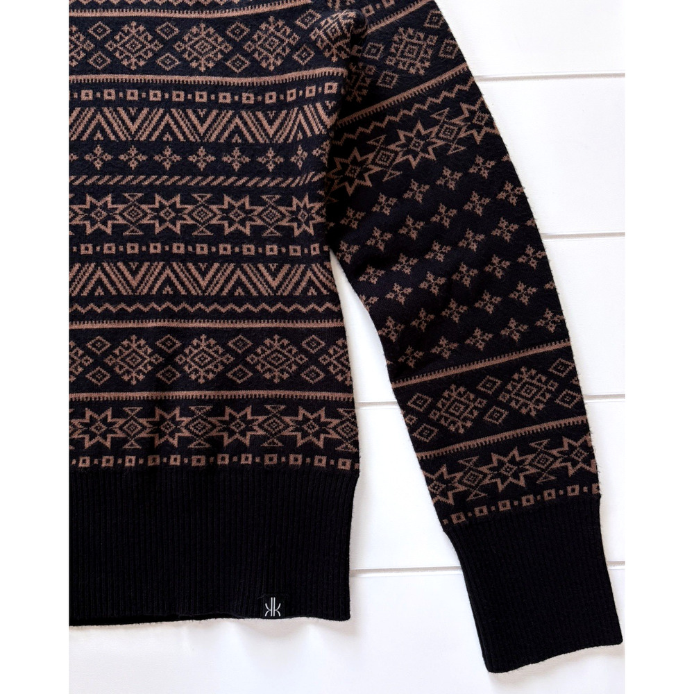 Krimson Klover Nordic Fair Isle Full Zip Yorkshire Sweater Jacket Black Brown M - Picture 7 of 12
